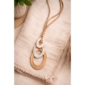 Boho Statement Necklace Neutral Pendant Long Cord Beige Minimalist Jewelry